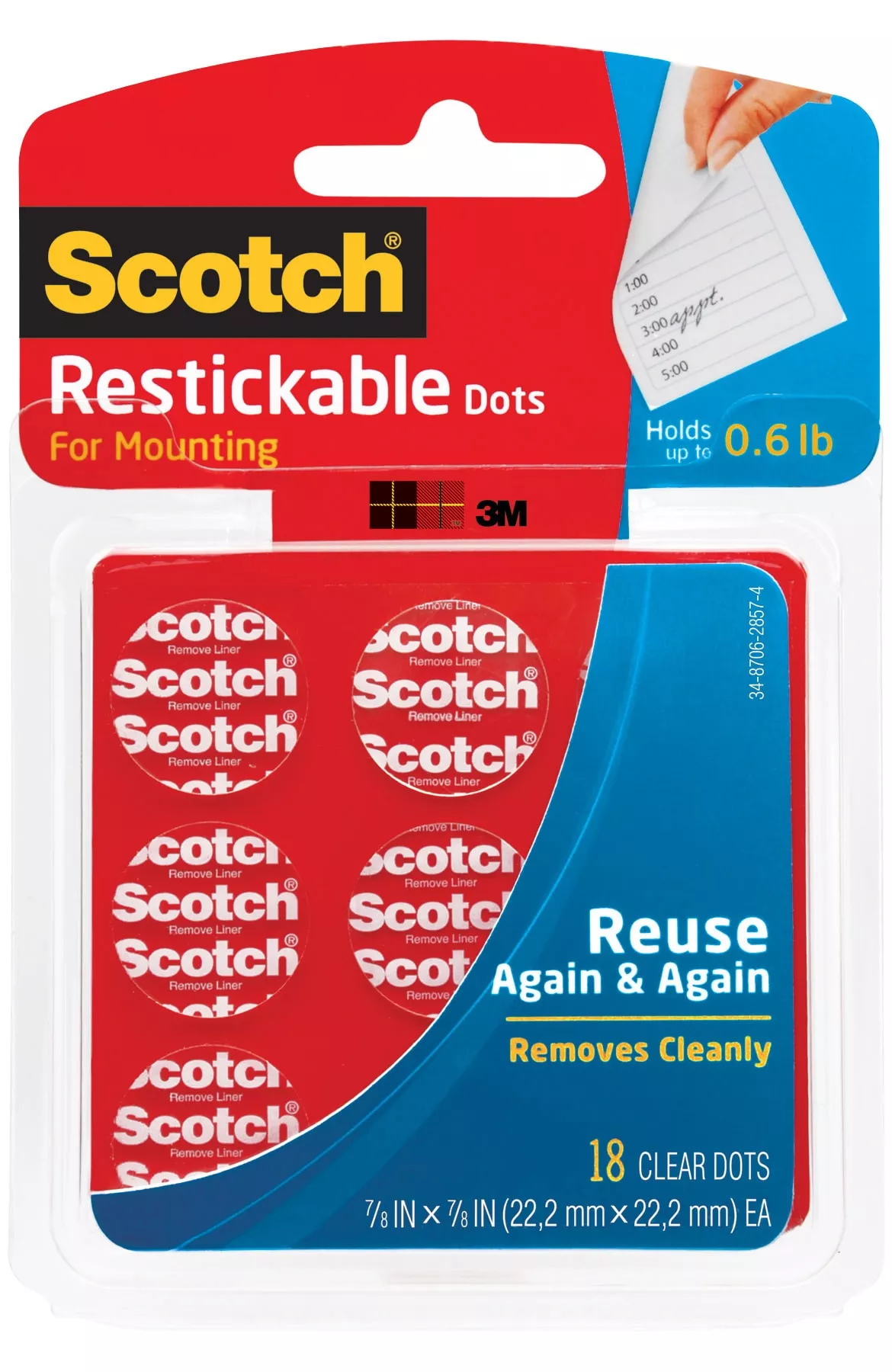 Scotch® Restickable Dots R105, 7/8 in x 7/8 in (22,2 mm x 22,2 mm)