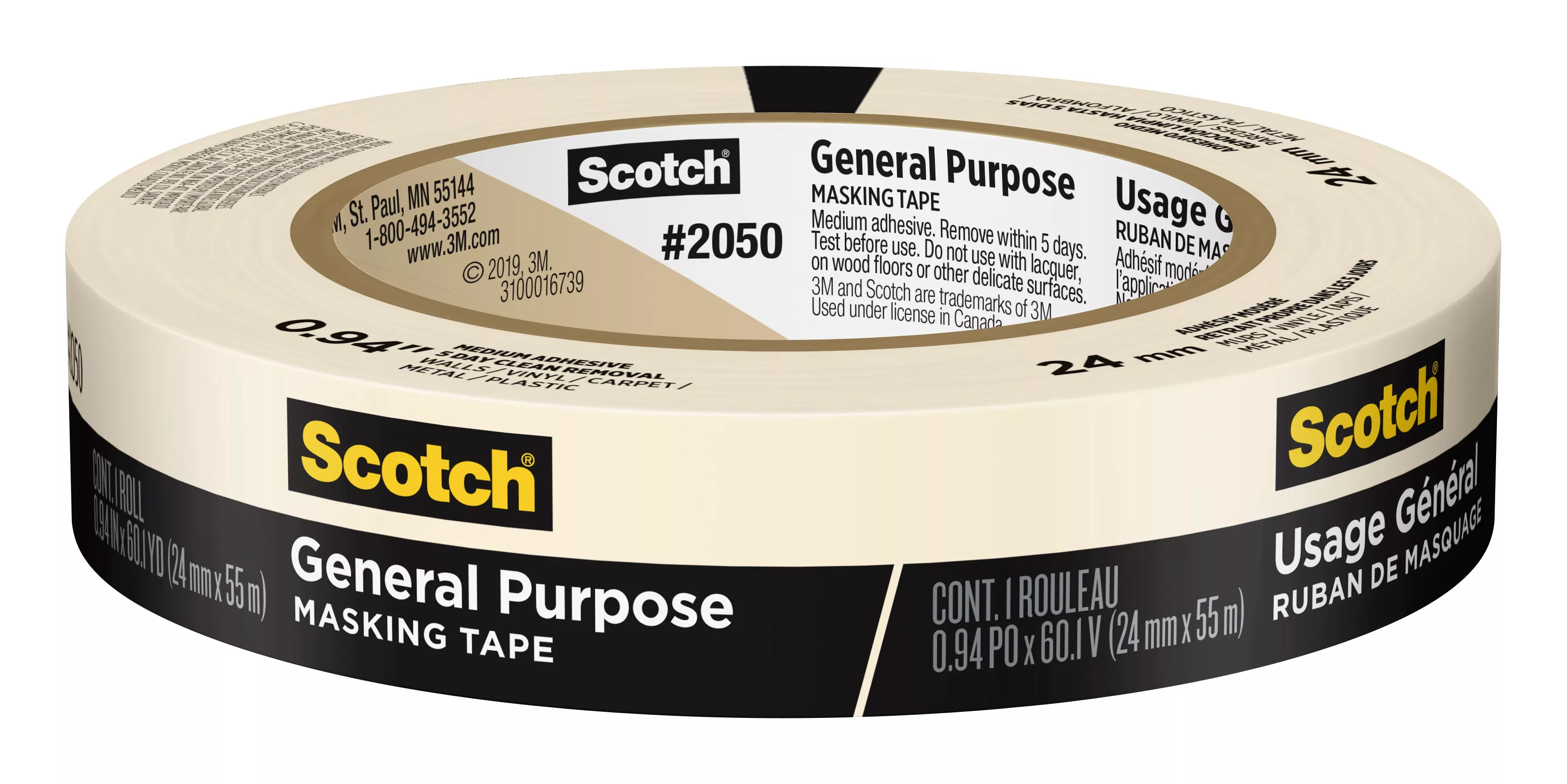 Scotch® General Purpose Masking Tape 2050-24AP, 0.94 in x 60.1 yd (24mm x 55m)