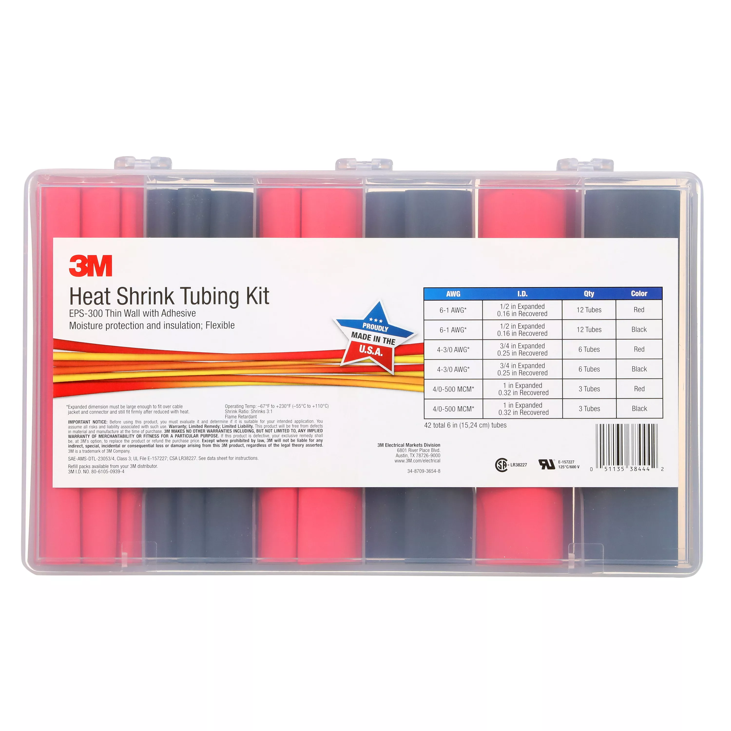 3M™ Thin-Wall Heat Shrink Tubing EPS-300, Adhesive-Lined, black/red, 5
kits per carton