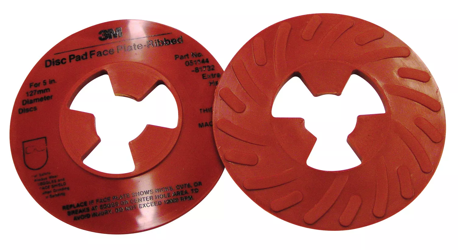 3M™ Disc Pad Face Plate Ribbed 81732, Extra Hard, Red, 5 in, 10 ea/Case