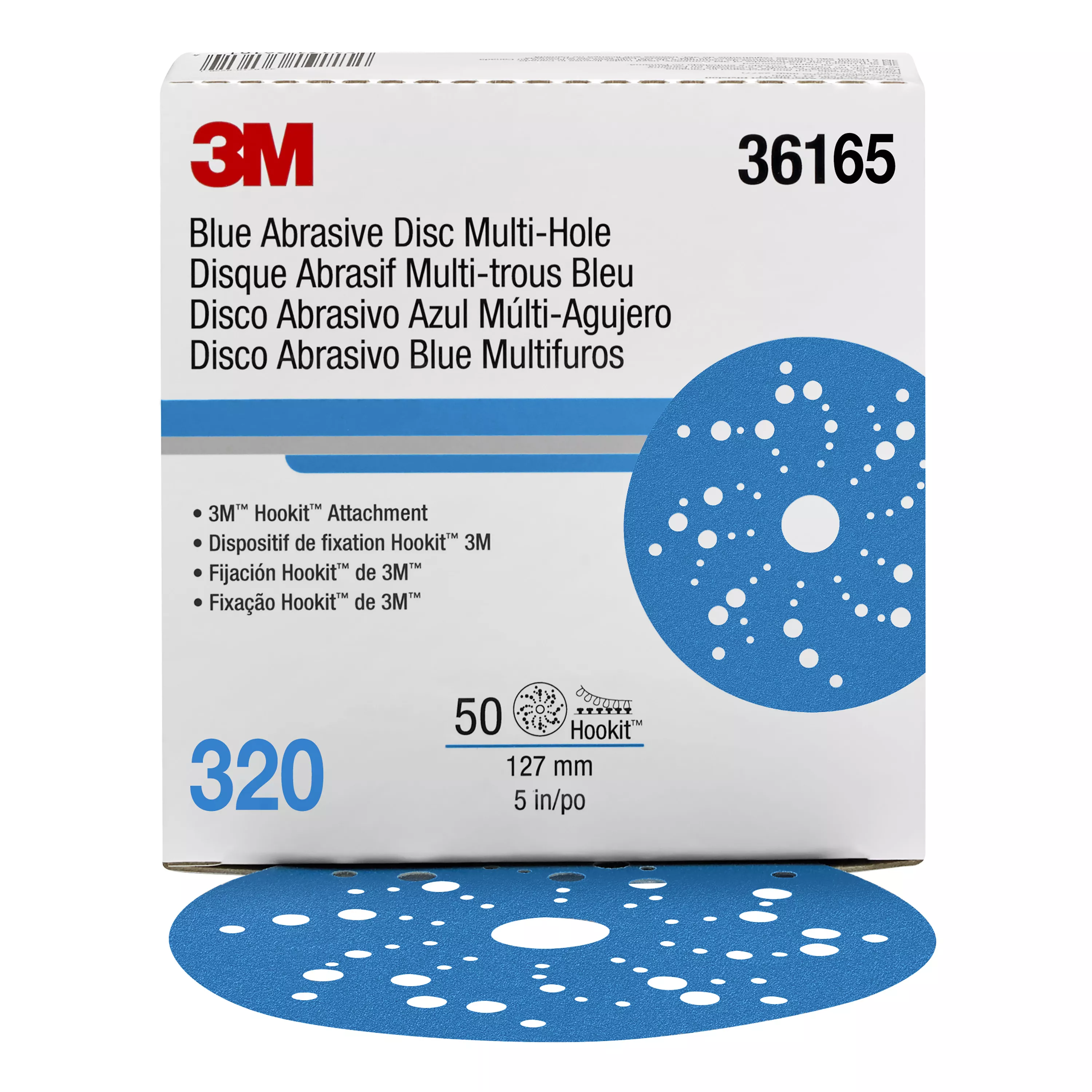 3M™ Hookit™ Blue Abrasive Disc 321U, 36165, 5 in, 320 grade, Multi-hole, 50 discs per carton, 4 cartons per case