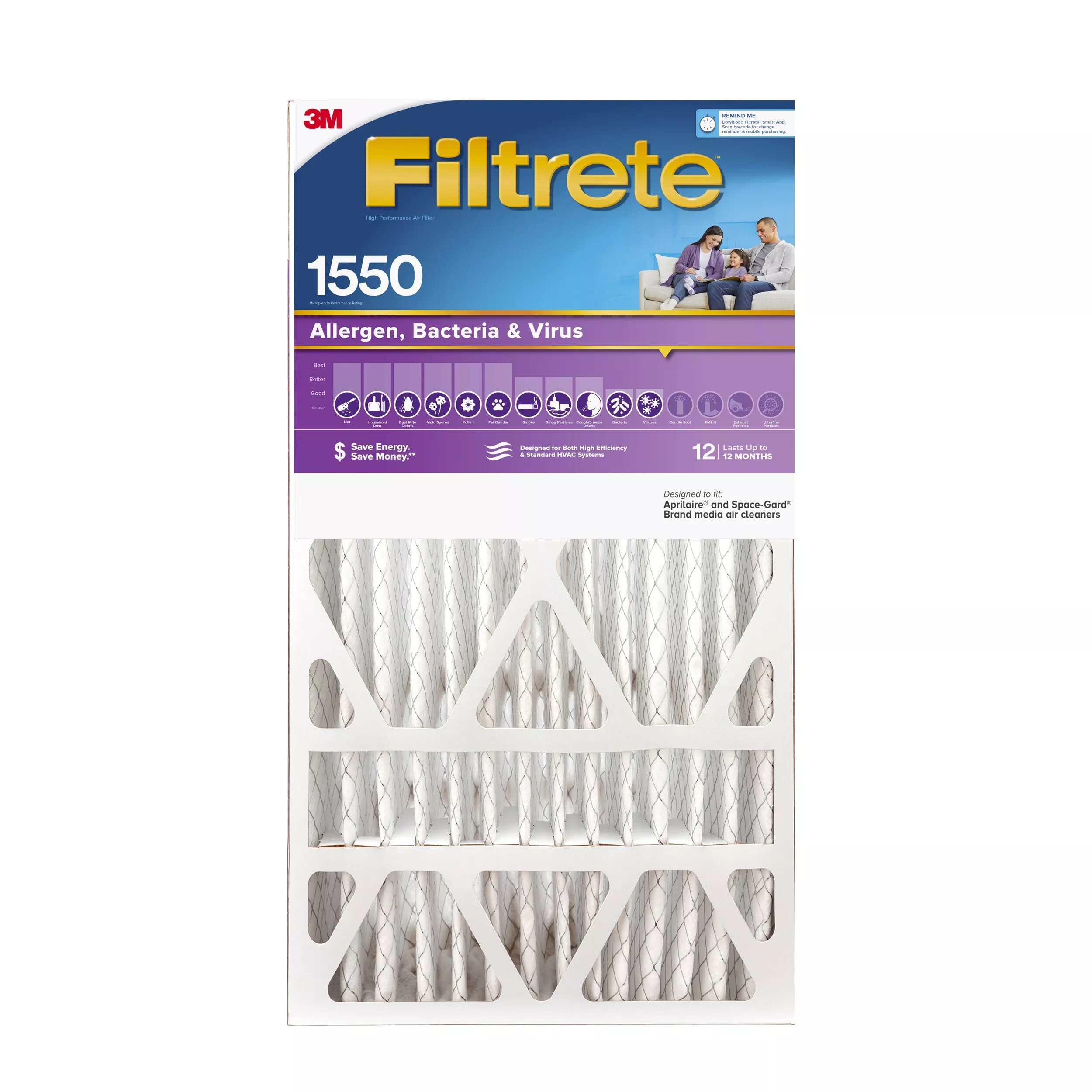 Filtrete™ Ultra Allergen Reduction Deep Pleat Filter NDP01-5IN-2, 16 in x 25 in x 5 in (40,6 cm x 63,5 cm x 12,7 cm)