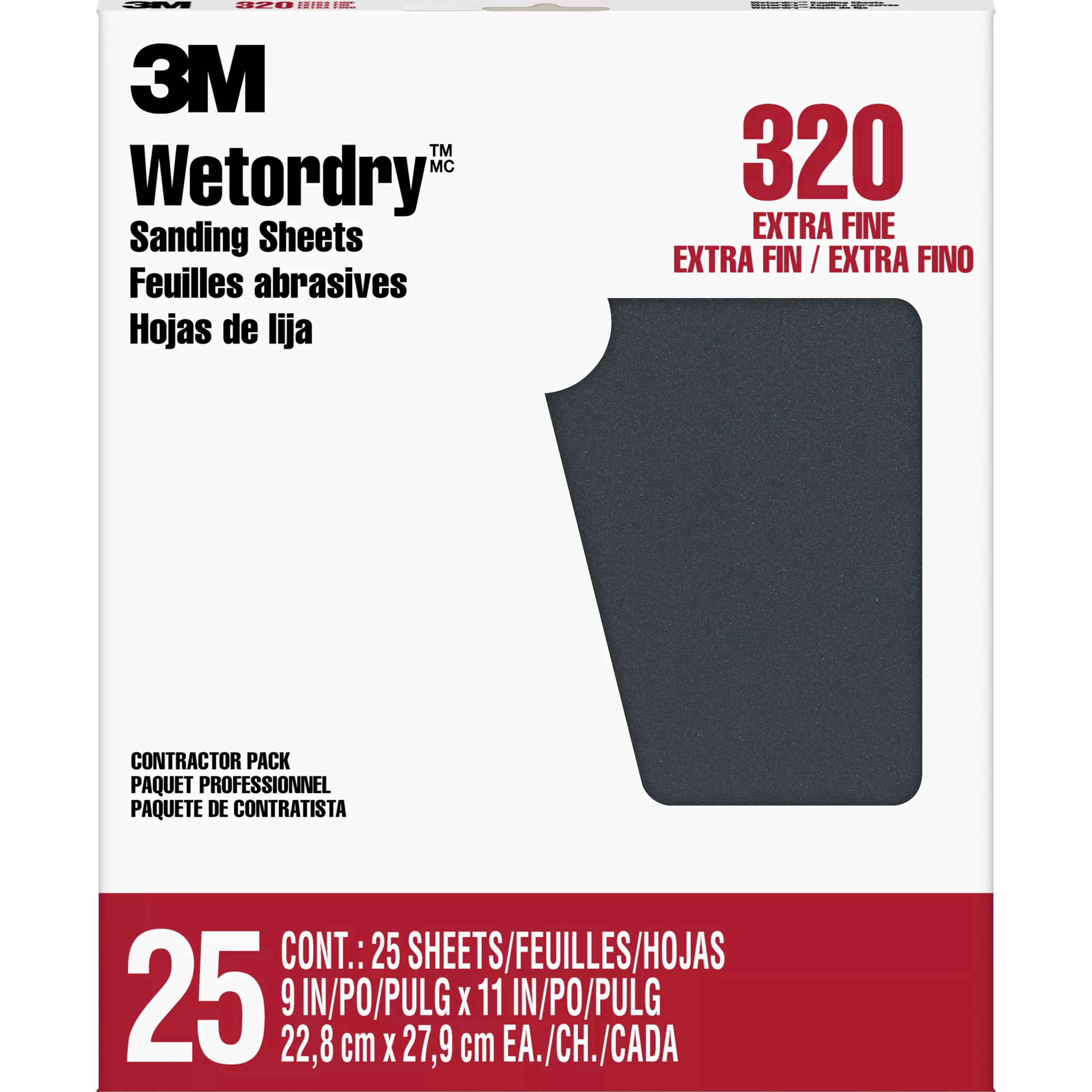 3M™ Wetordry™ Sanding Sheets 99421NA, 9 in x 11 in, 320 grit, 25 sheets/pk, 10 pks/cs