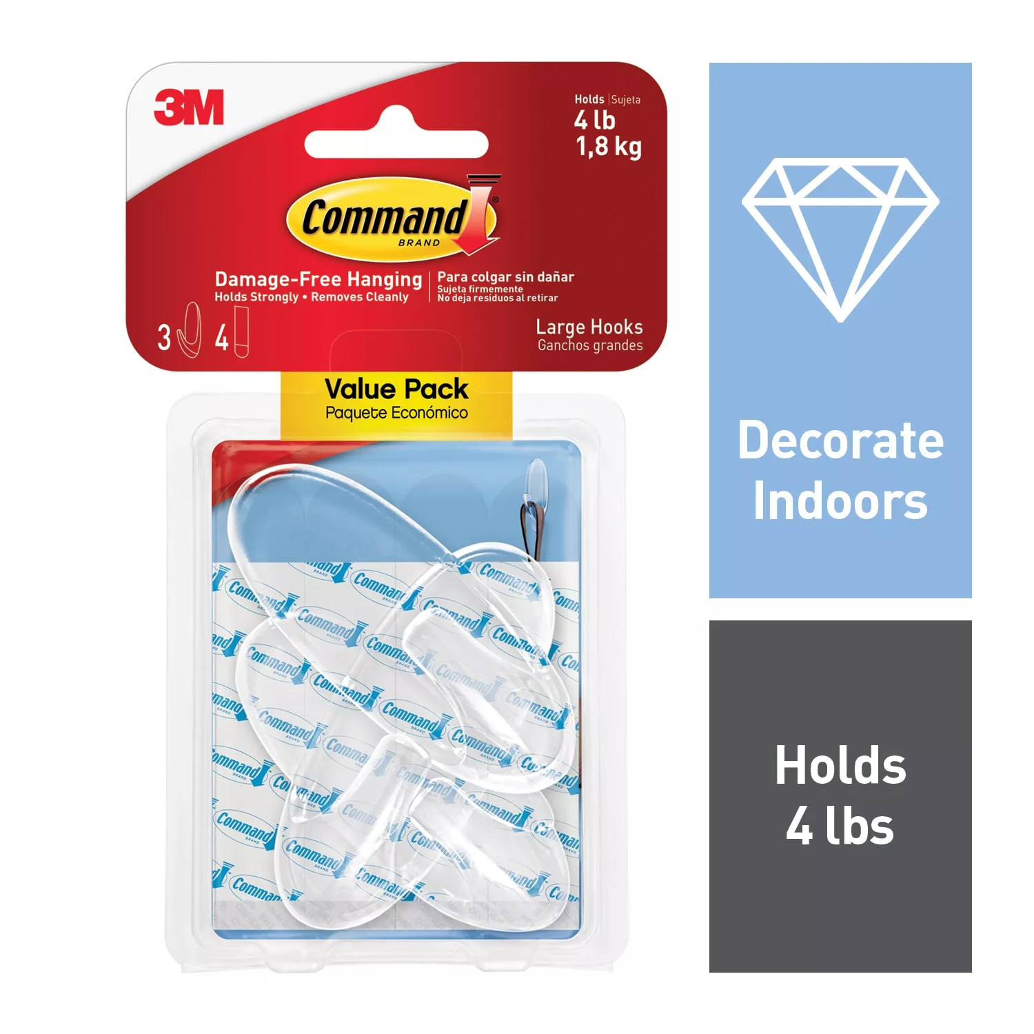 Command™ Large Clear Hook with Clear Strips Value Pack, 17093CLR-3AES