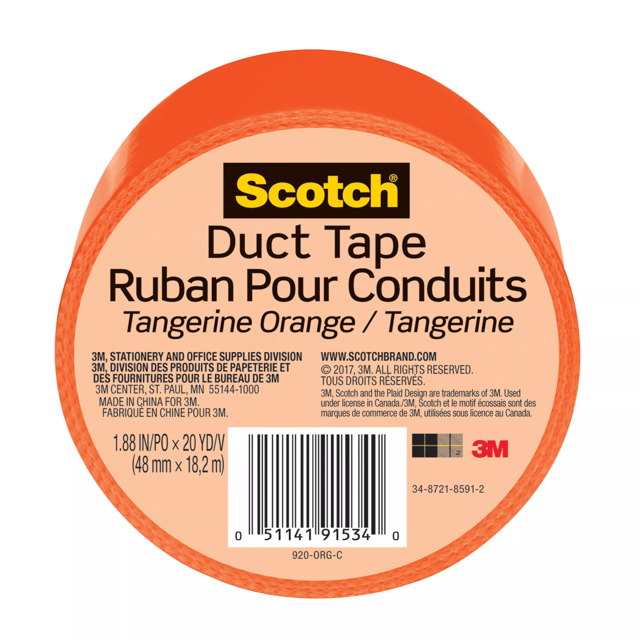 Scotch® Duct Tape 920-ORG-C, 1.88 in x 20 yd (48 mm x 18,2 m), Orange