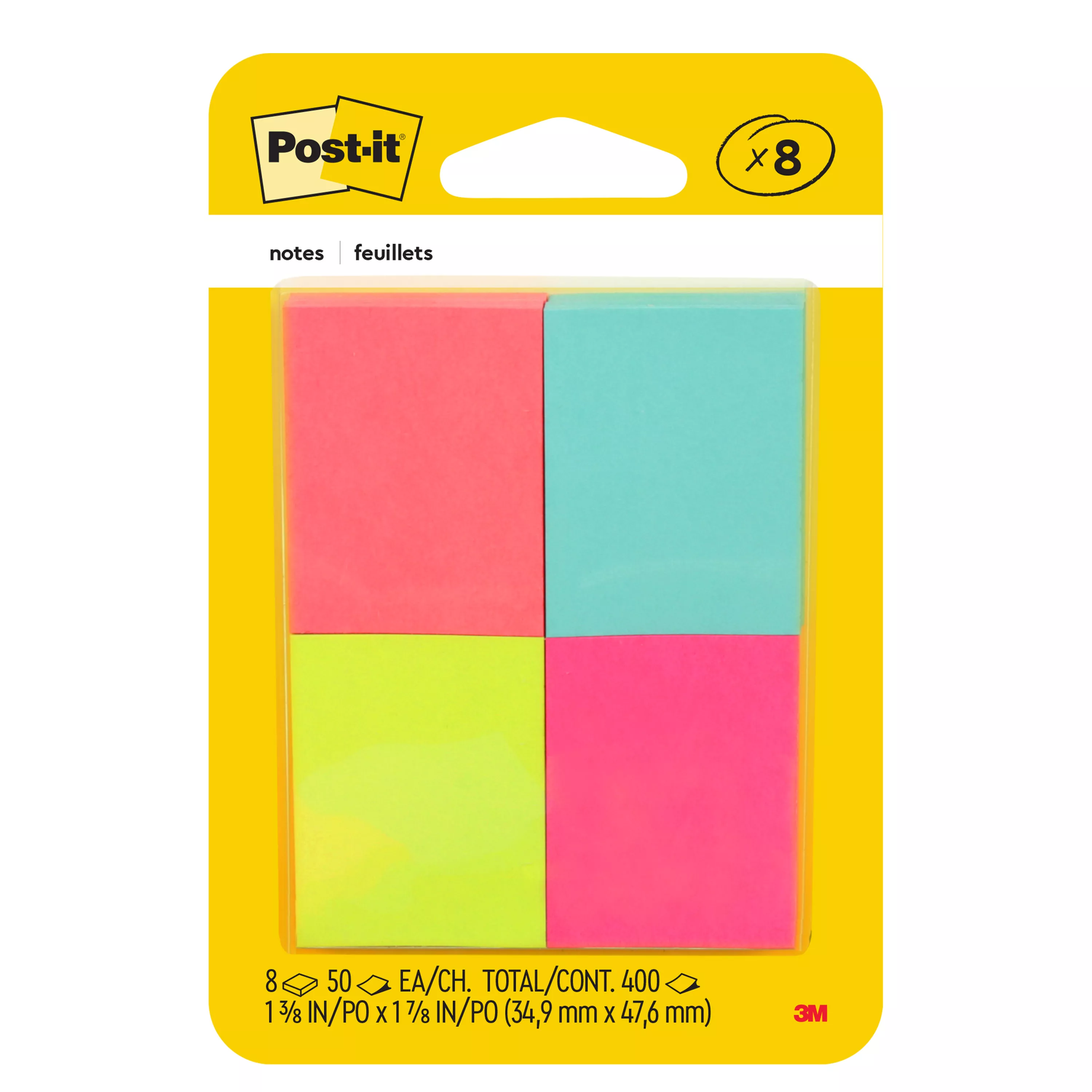 Post-it® Notes 653-8AF, 1-3/8 in x 1-7/8 in (34,9 mm x 47,6 mm) Capetown
colors