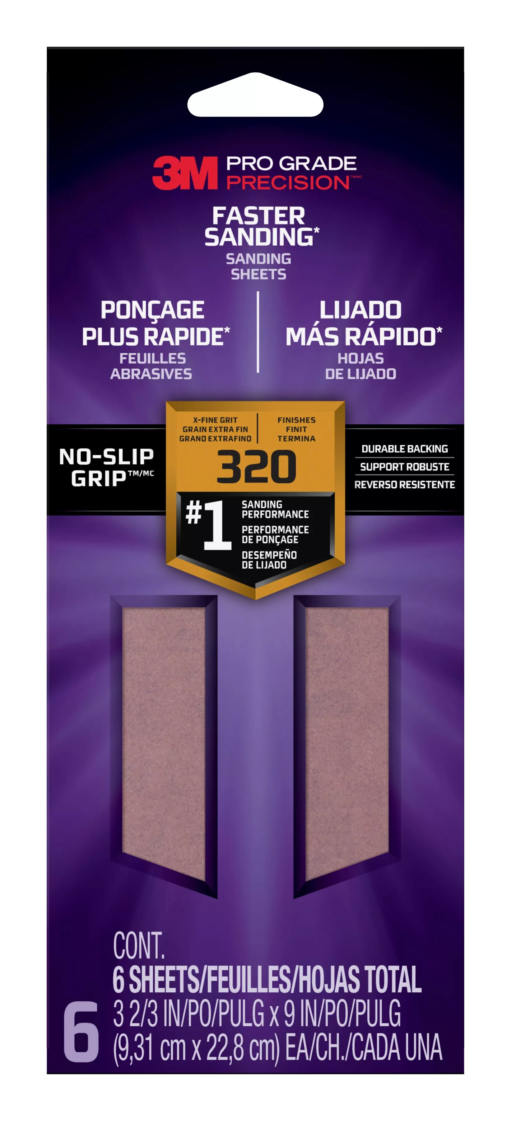 3M™ Pro Grade Precision™ Faster Sanding Sanding Sheets 320 grit Extra
Fine, 127320TRI-6, 3-2/3 in x 9 in, 6/pk