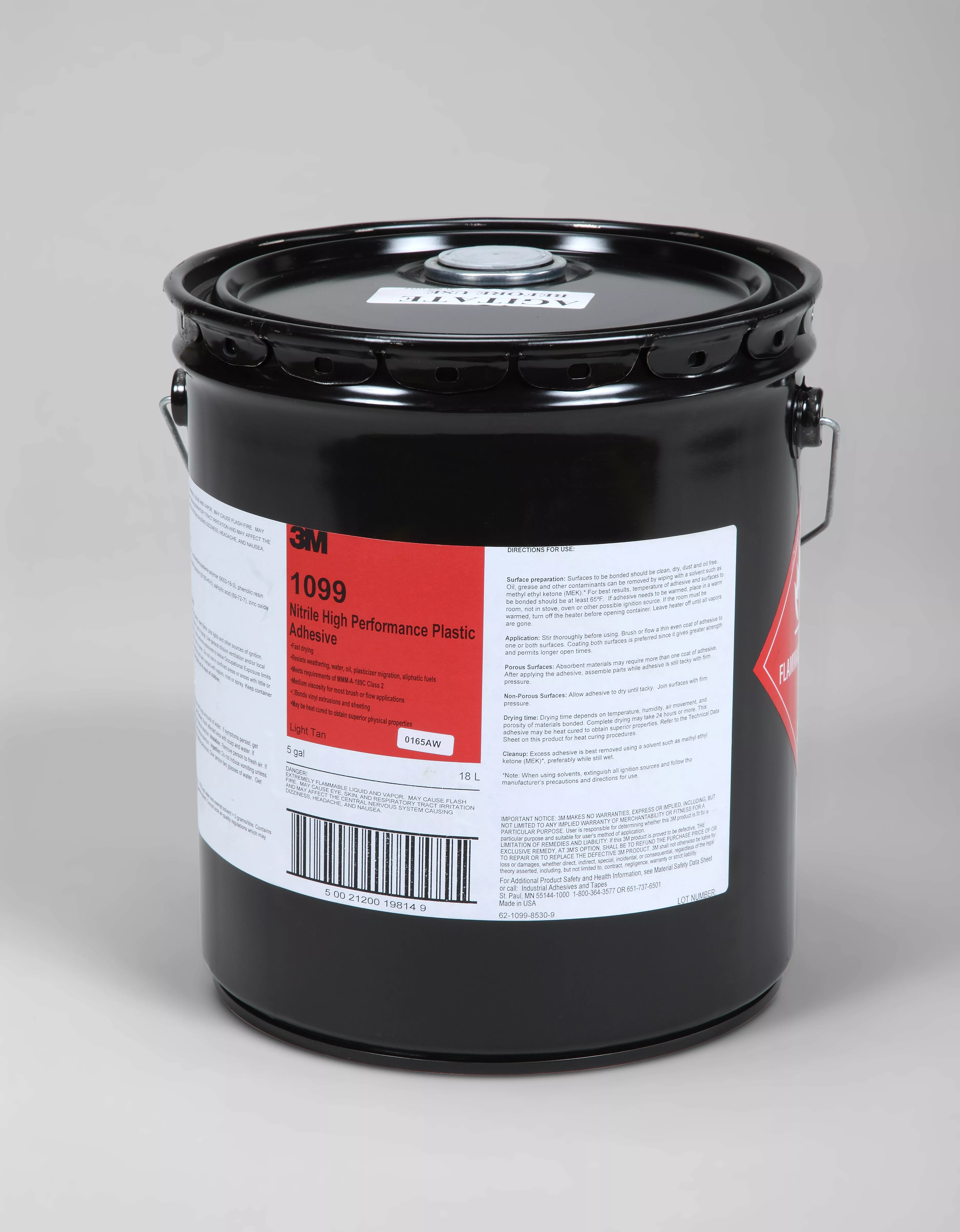 3M™ Nitrile High Performance Plastic Adhesive 1099, Tan, 5 Gallon
(Pail), 1 Can/Drum