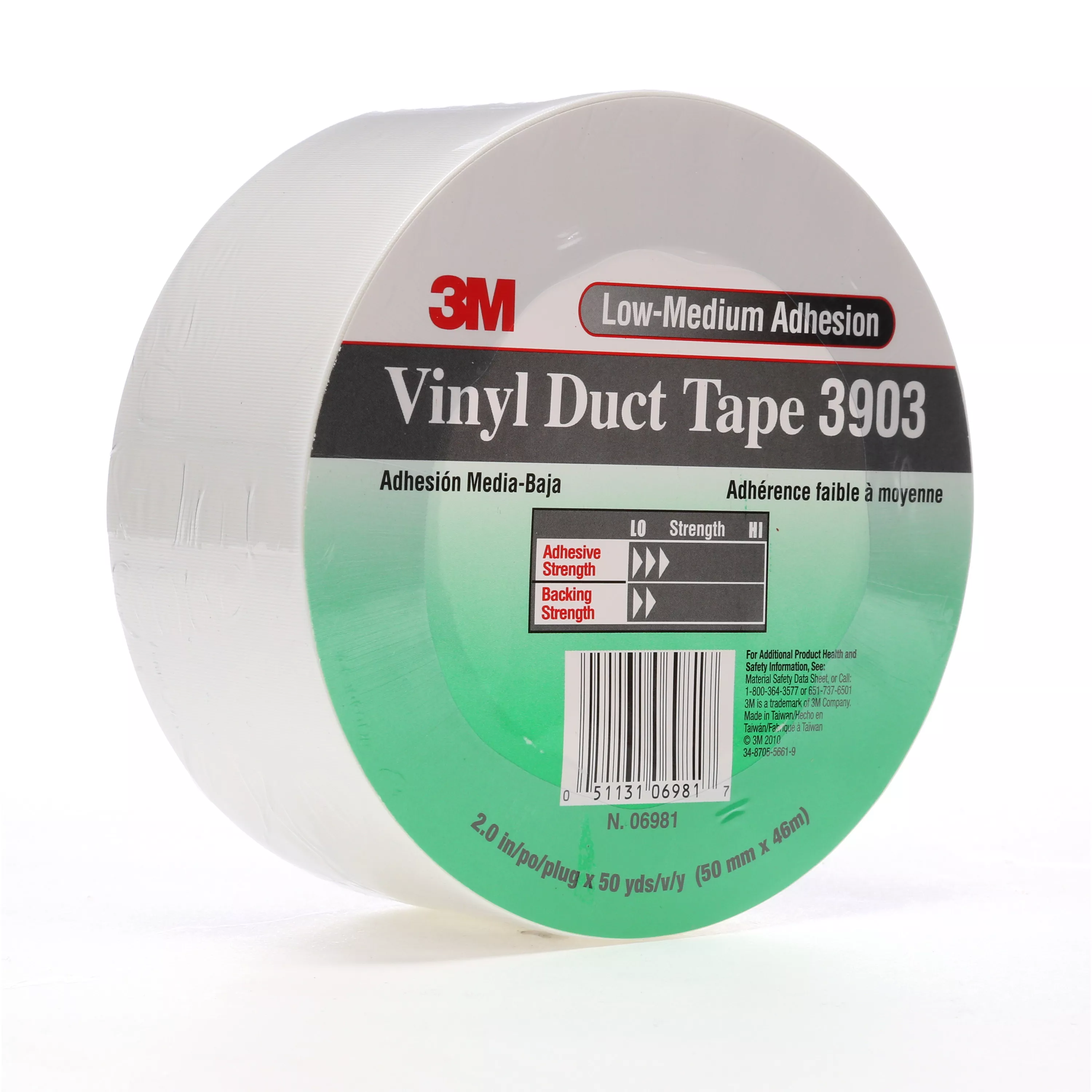 3M™ Vinyl Duct Tape 3903, White, 2 in x 50 yd, 6.5 mil, 24/Case,
Individually Wrapped Conveniently Packaged
