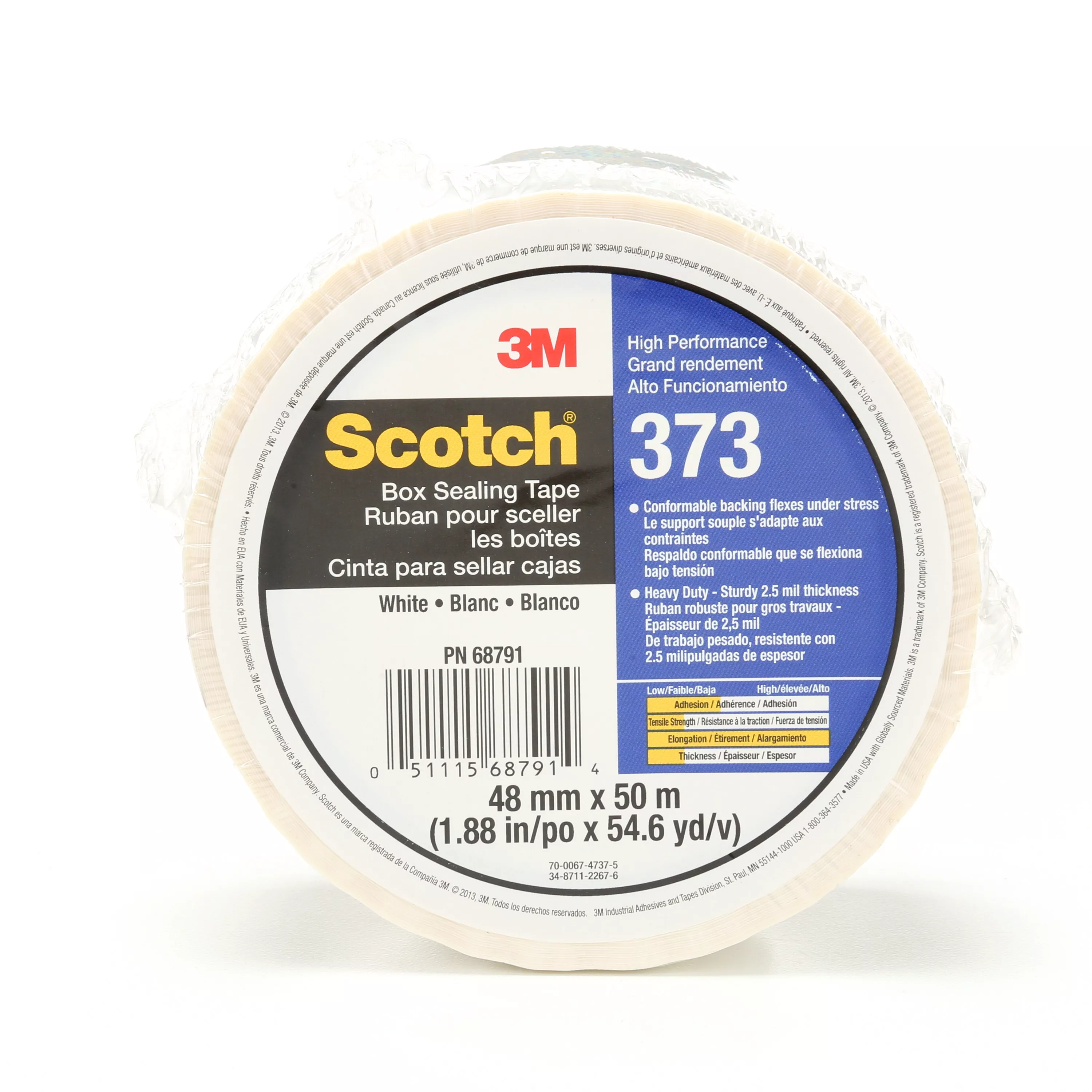 Scotch® Box Sealing Tape 373, White, 48 mm x 50 m, 36/Case, Individually
Wrapped Conveniently Packaged