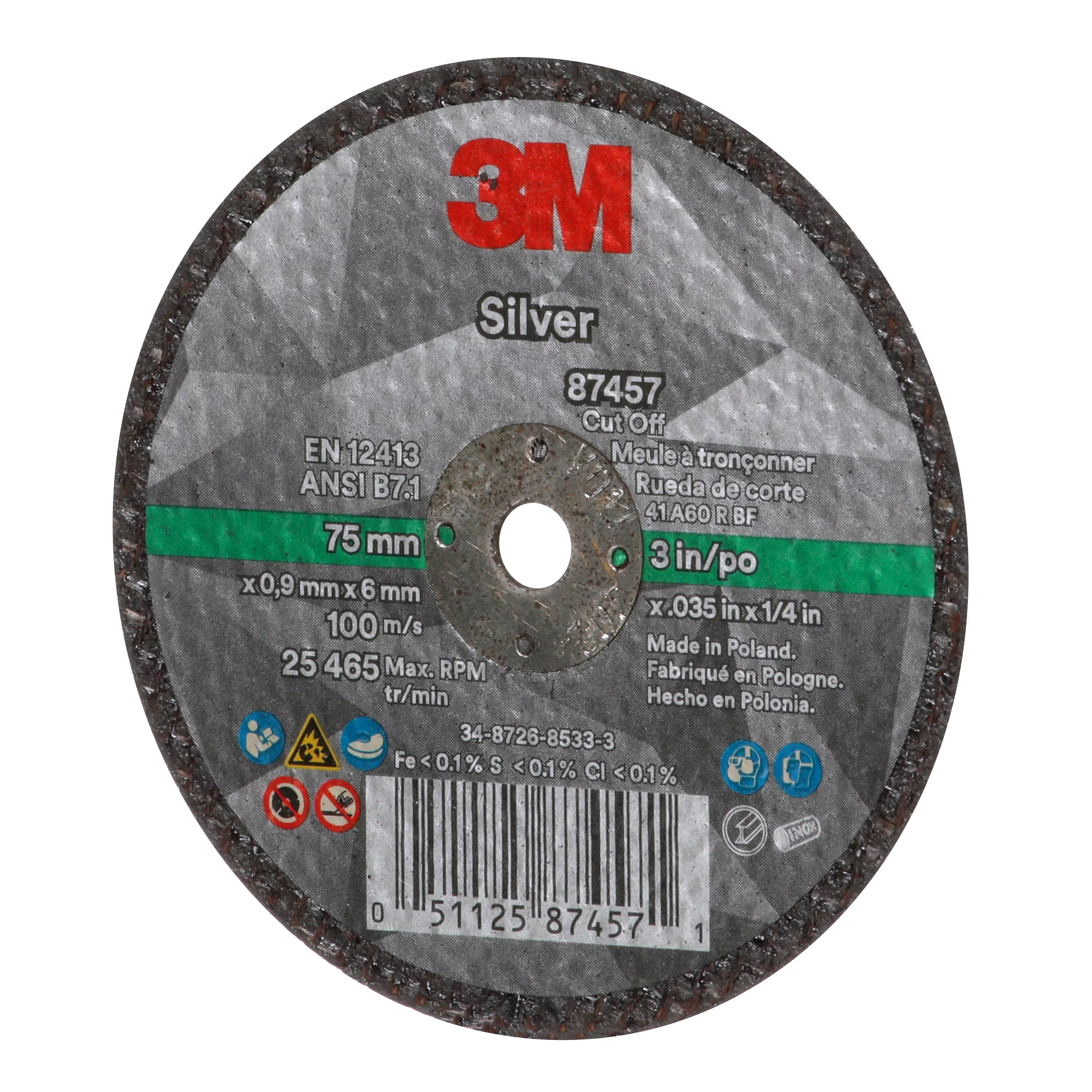 Product Number 87457 | 3M™ Silver Cut-Off Wheel