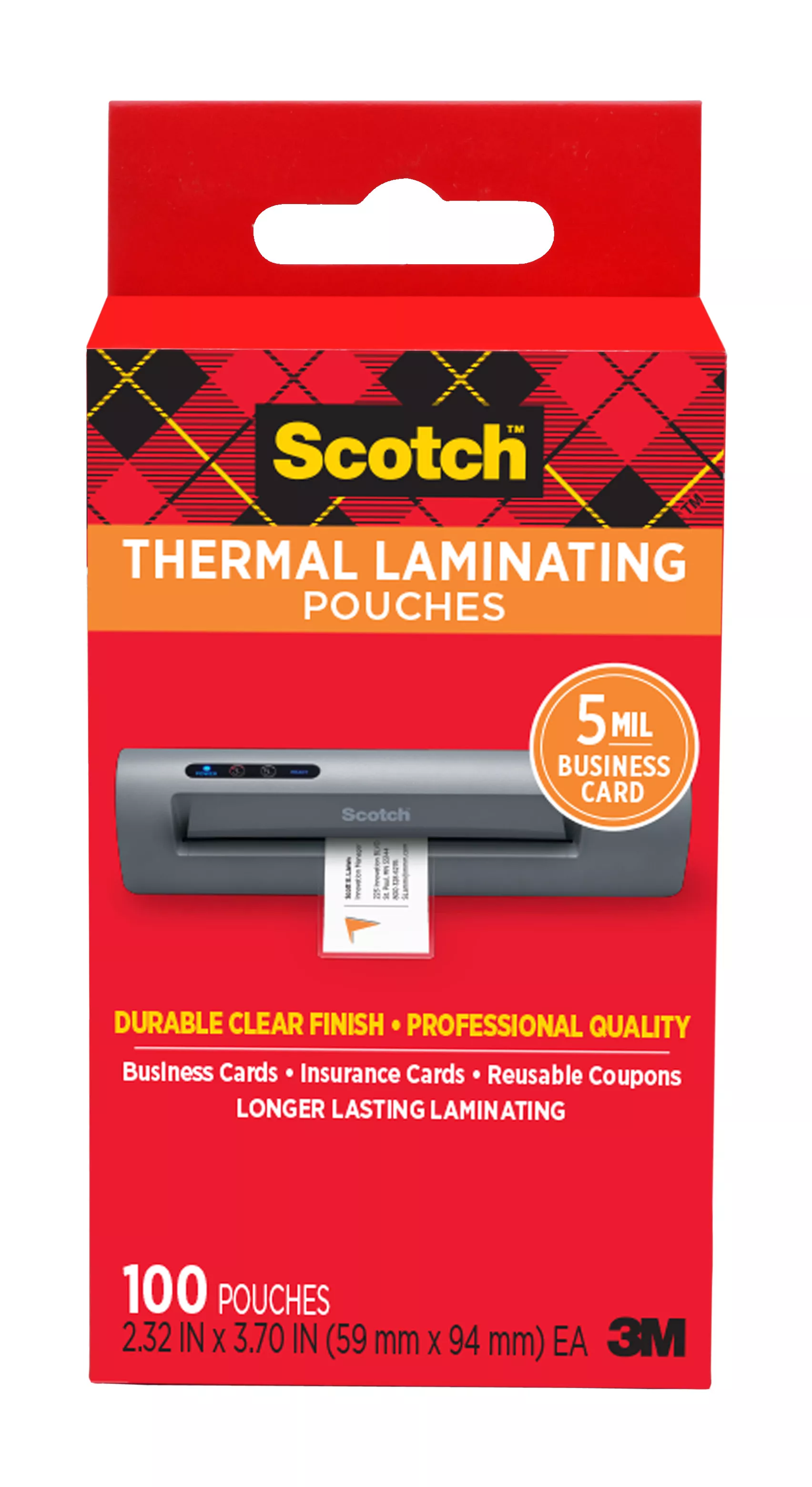 Scotch™ Thermal Pouches TP5851-100, 2.32 in x 3.70 in (59 mm x 94 mm)
Business Card 100 pack