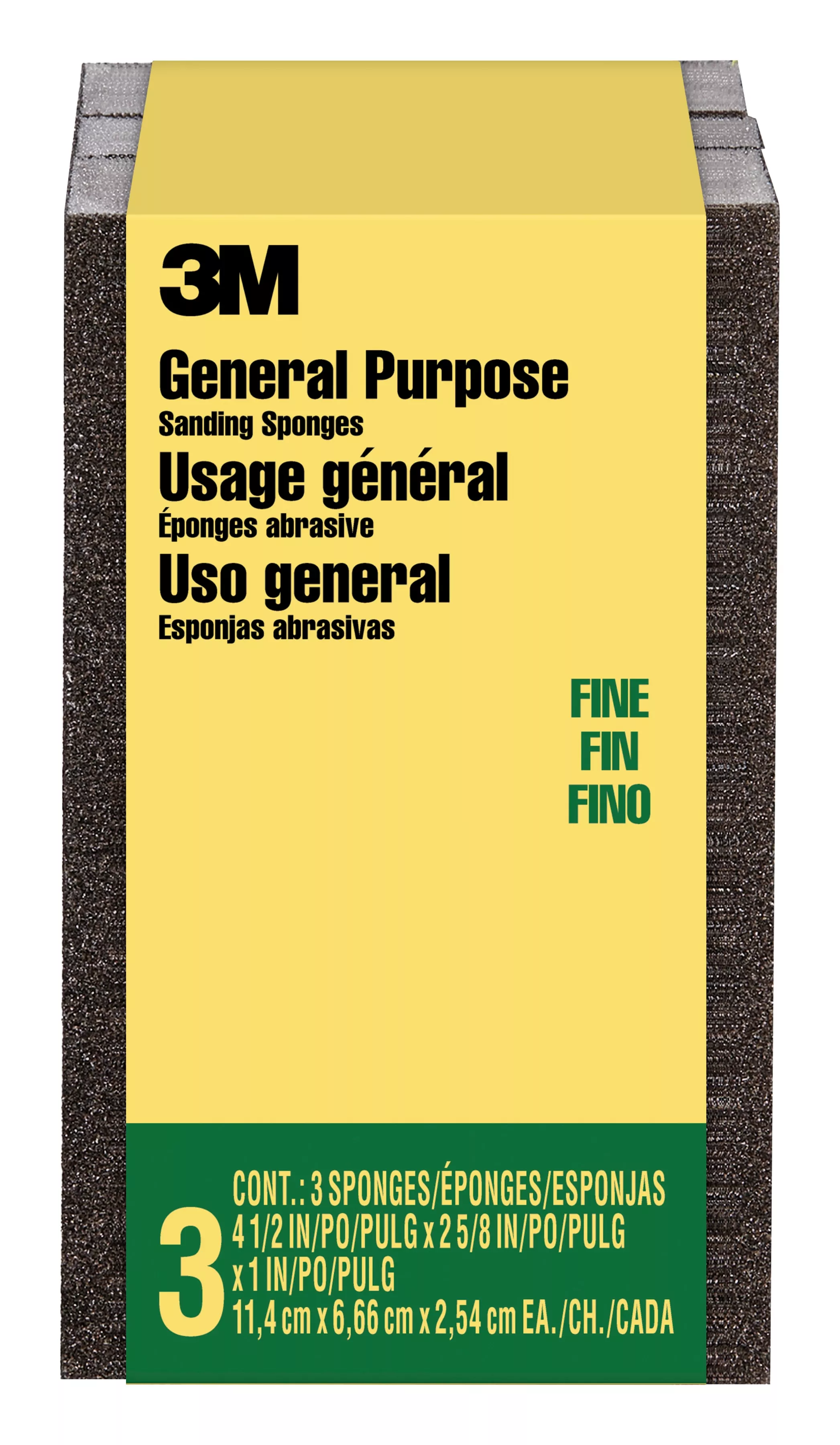 3M™ General Purpose Sanding Sponge CP001-3PK-LG, Block, 2 5/8 in x 4 1/2 in x 1 in, Fine, 3/pack, 6 pks/cs