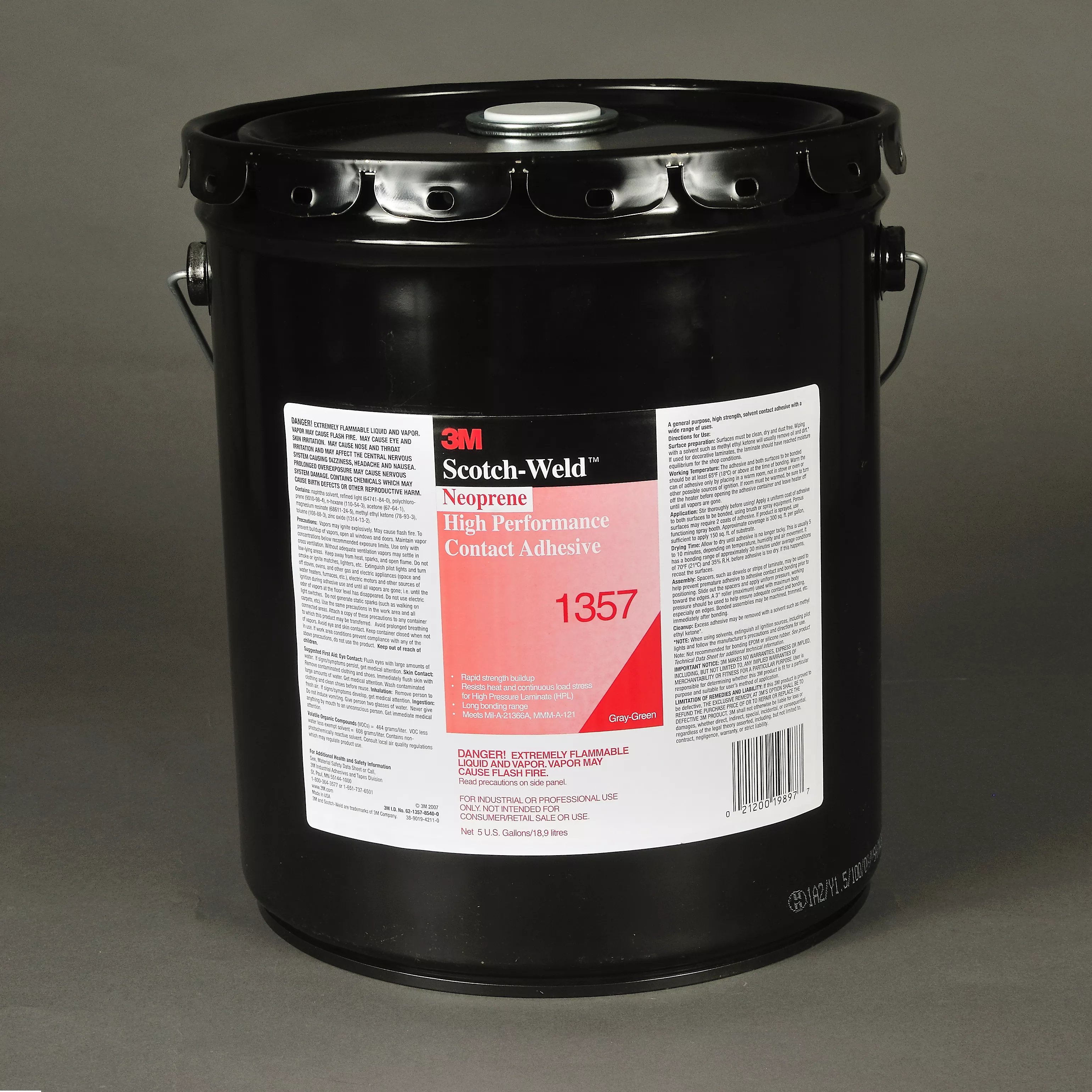 3M™ Neoprene High Performance Contact Adhesive 1357, Gray-Green, 5
Gallon Pour Spout (Pail), 1 Can/Drum