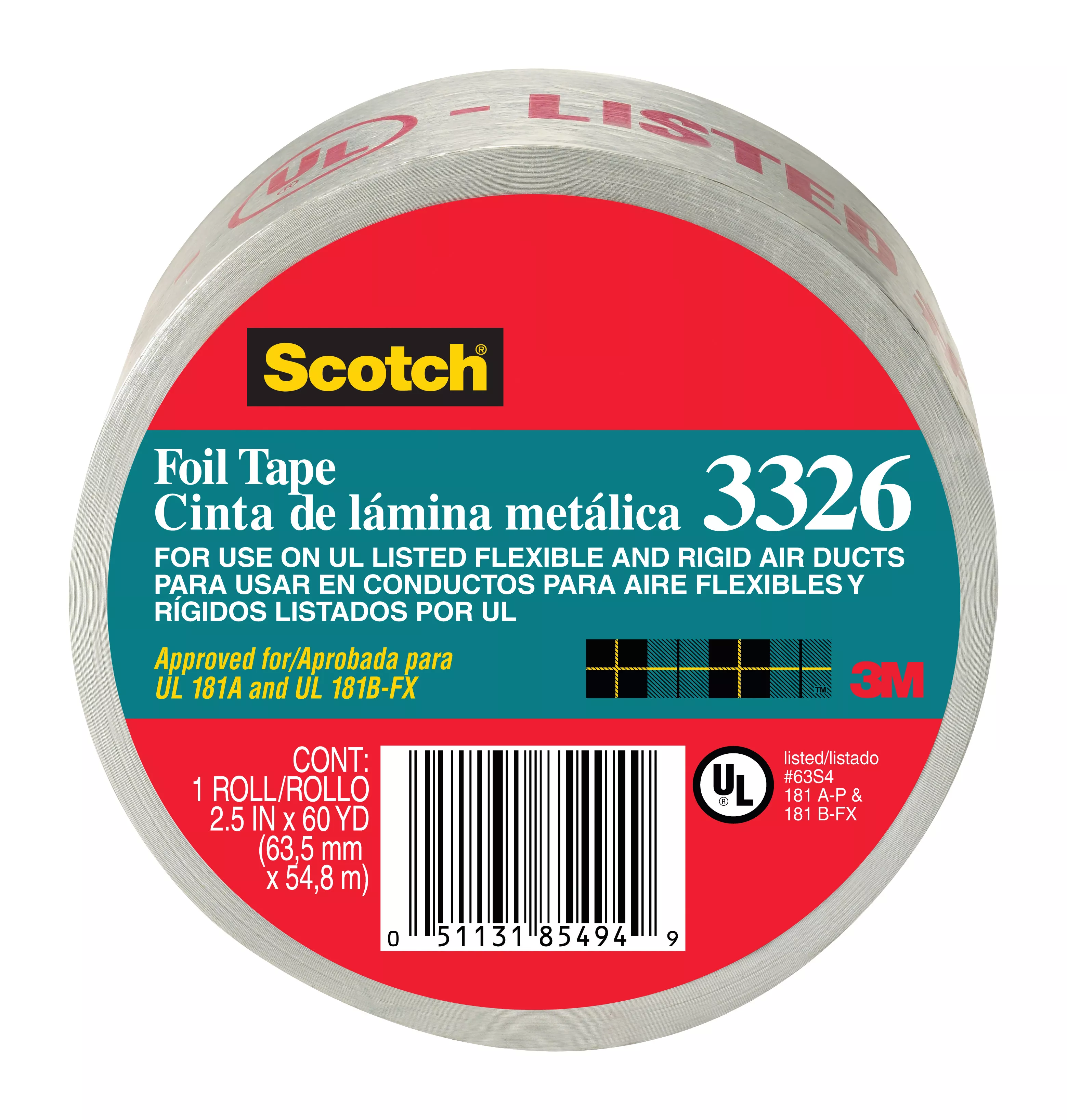 Scotch® Foil Tape 3326-A, 2.5 in x 60 yd (63.5 mm x 54,8 m)
