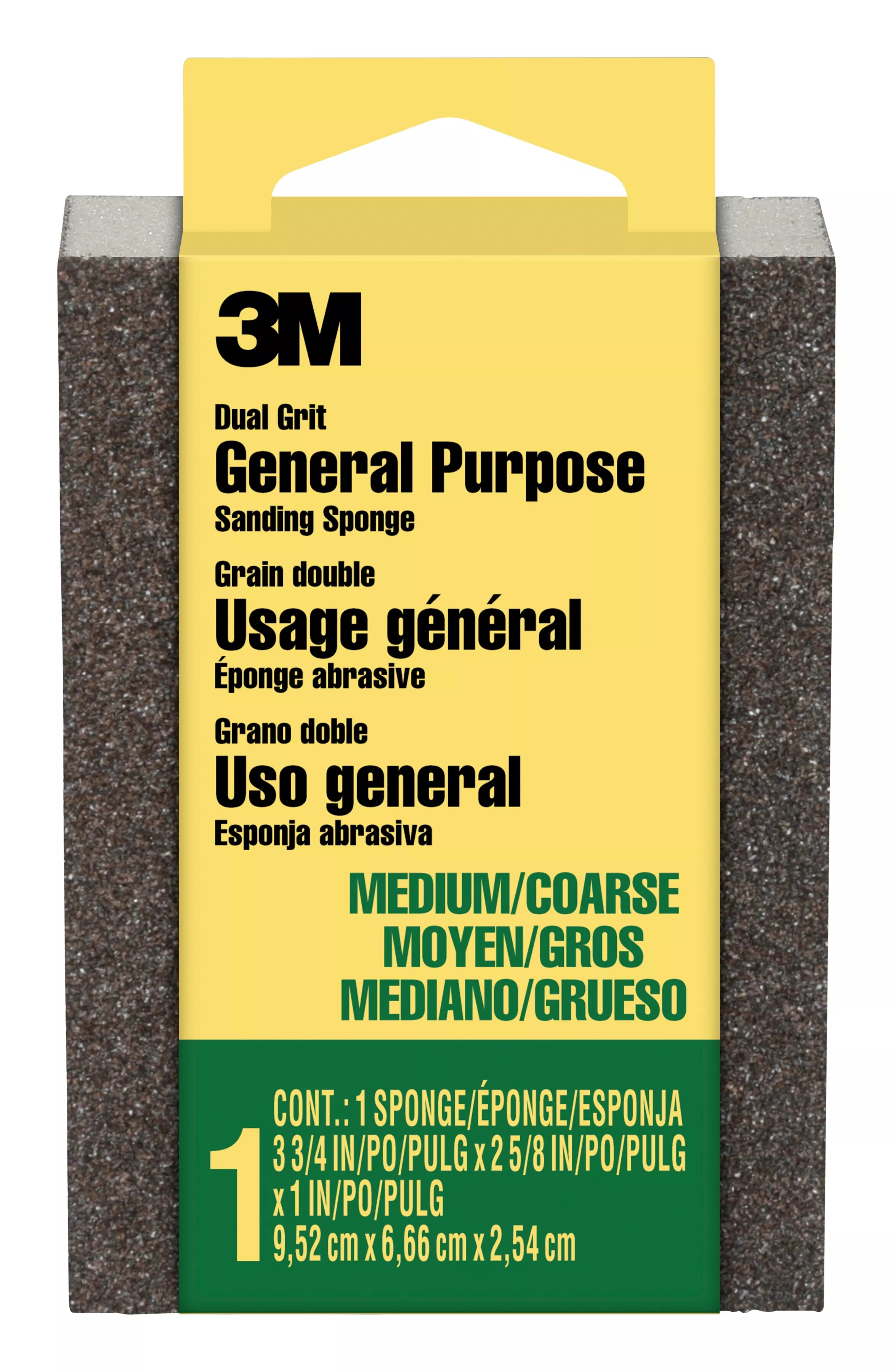 3M™ Sanding Sponge, 909-ESF, Dual Grit Block, 3 3/4 in x 2 5/8 in x 1 in  (9,52 cm x 6,66 cm x 2,54 cm), Medium/Coarse, 24ea/cs